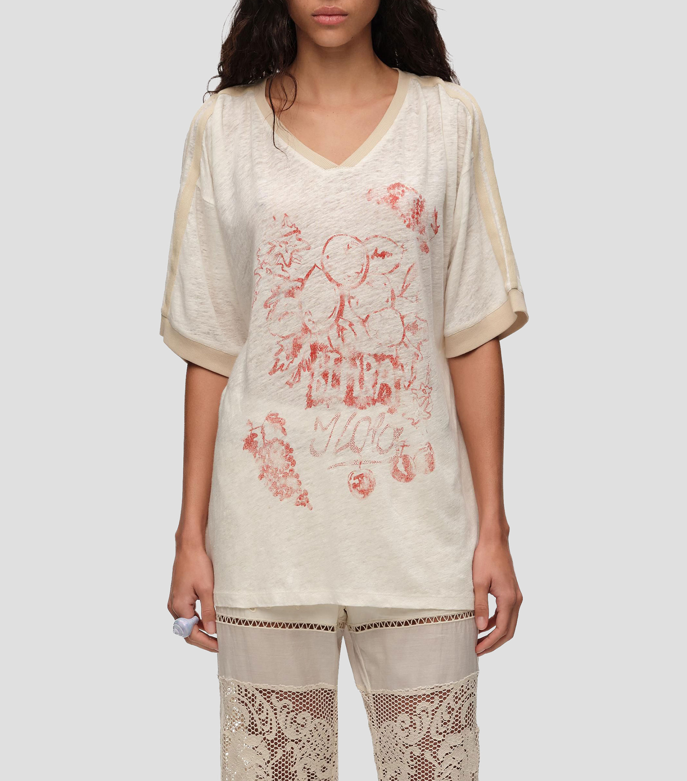 Playera logo frutas lino lavado Mujer
